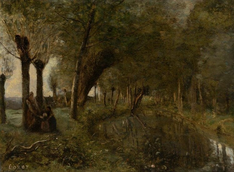 Manner of Jean-Baptiste-Camille Corot Ruisseau et Saulaie (River and Willow Grove)