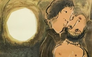 Marc Chagall Lithograph Couple in Ocher