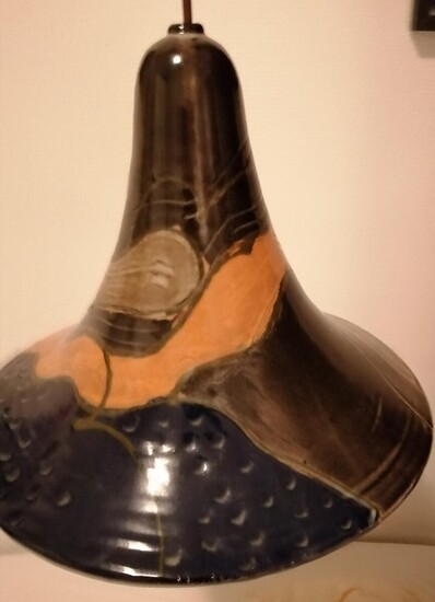 SOLD. Marianne May: A trumpet shaped stoneware pendant, decorated with orange and brown glaze. Signed May 75. H. 26 Diam. 35 cm. – Bruun Rasmussen Auctioneers of Fine Art
