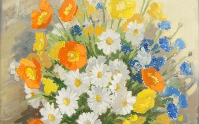 Marie-Claire Romagny, French school, late 20th century- Floral still life; oil on canvas, signed and dated '72 lower right, 72.5 x 60.5 cm (ARR)