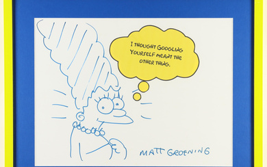 Matt Groening Signed "The Simpsons" Custom Framed Hand-Drawn Sketch (Beckett)
