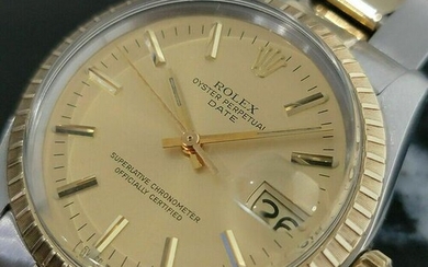 Mens Rolex Oyster Perpetual Date 1505 35mm 14k Gold ss