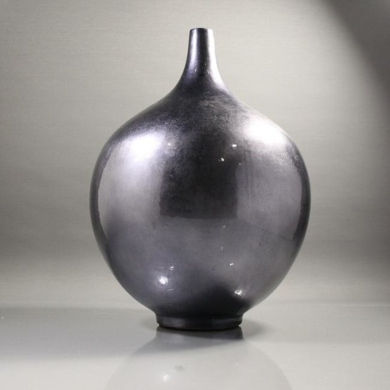 Mid-Century Modern Black Glazed Ceramic Vase