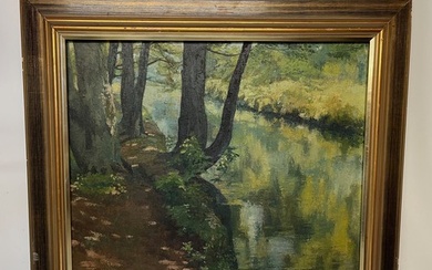 Mid century art, a large oil on canvas of a Peak District r...