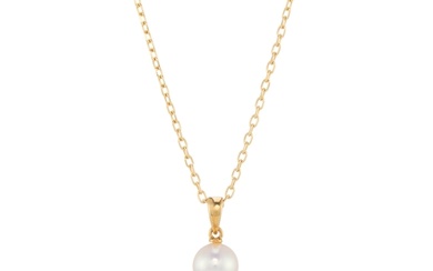 Mikimoto, an 18ct gold cultured pearl pendant, suspended fro...