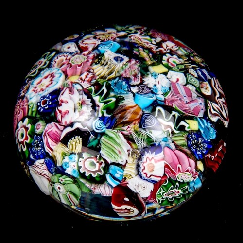 Millefiori glass paperweight with twisted canes, diameter 8c...