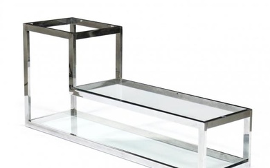 Milo Baughman Style Steel and Glass Low Etagere
