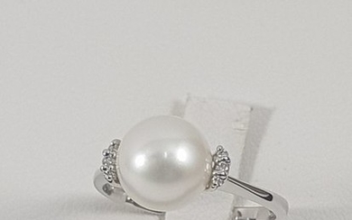 Miluna - 18 kt. White gold - Ring Akoya pearl - Diamonds
