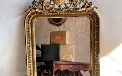 Mirror, Large Mirror - Louis XVI Style - Gold, Feuille d 'or - Bois - Gesso / Plaster - Second half 19th century