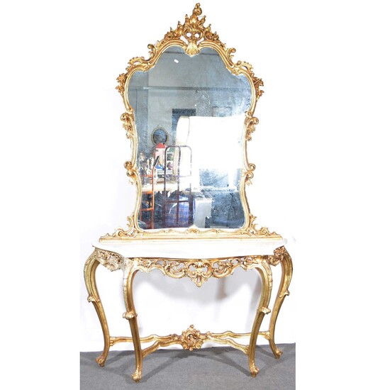 Modern French gilt console table and pier glass