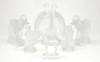 Modern Lalique, a pair of elephant bookends;...
