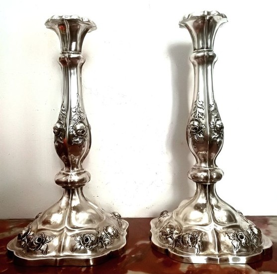 Museum Pair of Viennese Silver Candlesticks (2) - .813 silver, Silver - Austria - 1856