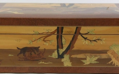 NLAID HUMIDOR WITH HUNTING SCENE ON FIVE SIDES