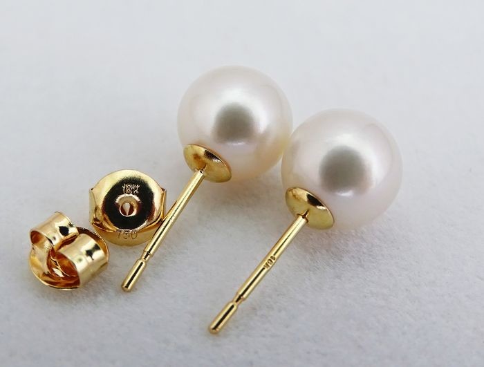 NO RESERVE PRICE - Akoya pearls, Premium 8,5 -9 mm - Earrings, 18 kt. Yellow Gold