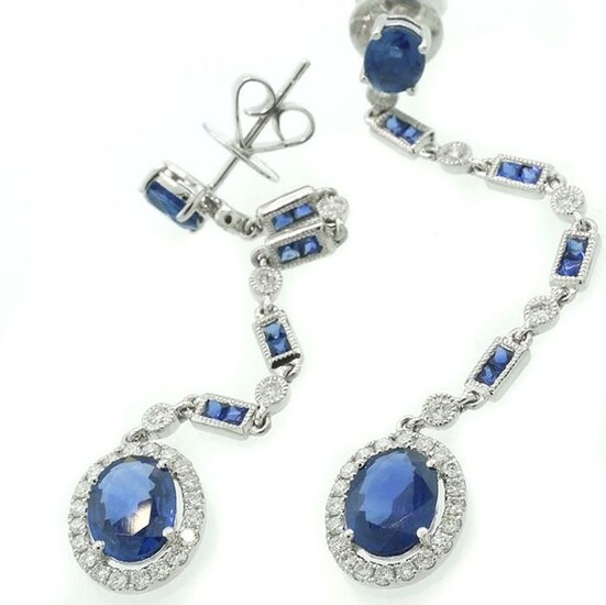 NO RESERVE PRICE ! Luxuriöse Saphir-Diamant-Ohrhänger 4,00 carat Not Heated! ALGT-Zertifikat - 18 kt. White gold - Earrings - 3.50 ct Sapphires - Diamonds