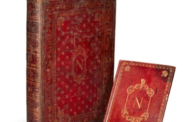 [Napoleon] Three gilt-tooled morocco portfolios in a book box with...