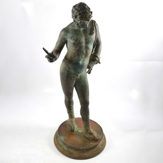 Narcissus, patinated bronzed figure.