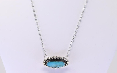 Native America Navajo Handmade Sterling Silver Turquoise Necklace By Sadie Jim.