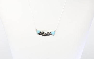 Native America Navajo Sterling Silver Turquoise Heart / Letter Mama Pendant with A 925 Necklace By