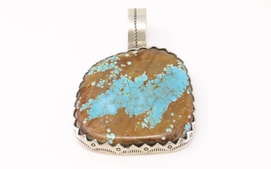 Native American Navajo Sterling Silver Number 8 Turquoise Pendant By Danny Henio.
