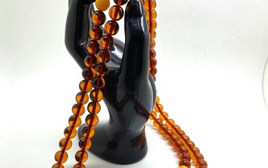 Natural Baltic amber whole stone beads ø9 japa mala necklace - Amber - Succinite / fossilized pine tree resin
