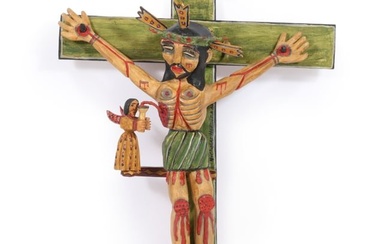 Nicholas Herrera (New Mexico, b. 1964), folk art santos crucifix, 2001, carved and painted wood