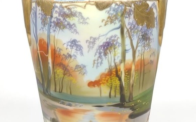Nippon Woodland Scene Porcelain Urn Vase