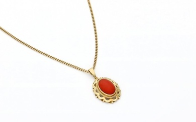 No Reserve - 14 kt. Gold - Necklace with pendant - 1.64 ct Blood Coral