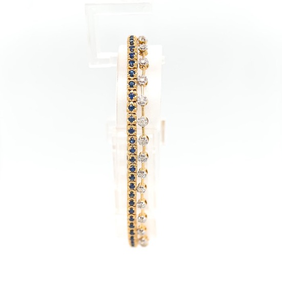 No Reserve | Certified - 14 kt. Yellow gold - Bracelet - 1.44 ct Sapphire - Diamonds