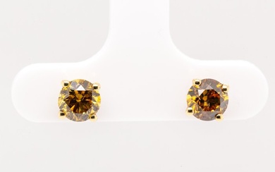 No Reserve Price - 1.10 tcw - Fancy Deep Yellow - 14 kt. Yellow gold - Earrings Diamond