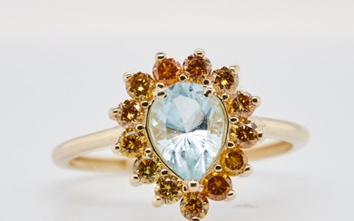 No Reserve Price - 1.35 tcw - Greenish Blue - 14 kt. Yellow gold - Ring Diamond