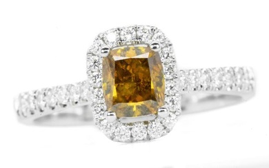 No Reserve Price - Natural Fancy Intense Yellowish Brown - SI2 & VVS side Diamonds - Ring - White gold - 1.06ct. Diamond