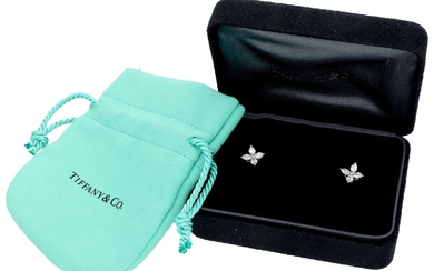 No Reserve - Tiffany & Co. platinum 'Victoria' ear studs set with 0.38 ct. diamond.