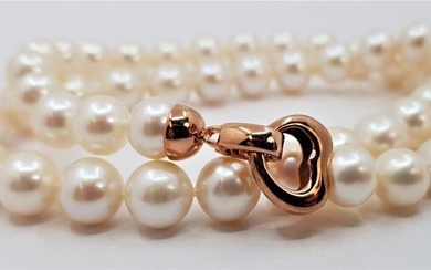 No reserve price - 9x10mm Round Lustrous Freshwater Pearls - 925 Silver - Necklace