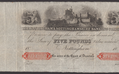Nottingham and Nottinghamshire Banking Company, unissued £5, red New Issue stamps, 18-,...