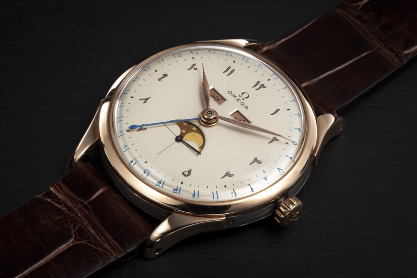 OMEGA, COSMIC REF. 2606-8, A TWO TONE TRIPLE CALENDAR MOON-PHASE MADE FOR IRAN