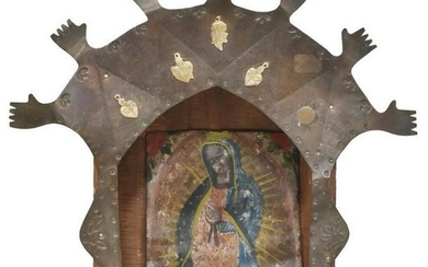OUR LADY OF GUADALUPE RETABLO PAINTING IN SHRINE