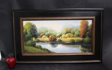 Oil on canvas Fall landscape with river