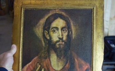 Older Wood Panel of "Jesus" (By: El Grecco + SPAIN) +