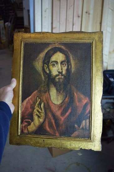 Older Wood Panel of "Jesus" (By: El Grecco + SPAIN) +