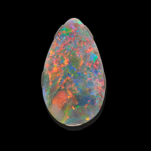 Opal with Multi-color Fire and Platinum Mount