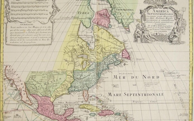 Original altkolorierte Kupferstich-Landkarte von Nord- und Mittel Amerika um 1740: "AMERICA SEPTENTRIONALIS Concinnata juxta Observationes." von Tobias Conrad Lotter