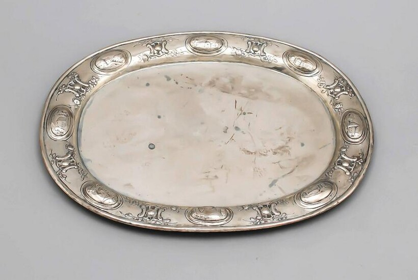 Oval tray, 19th century, silver tested, rim with relief