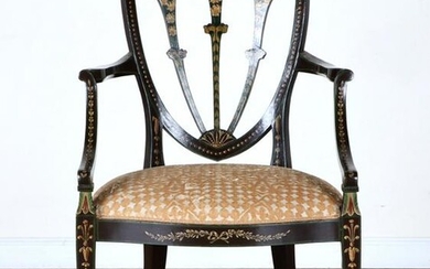 PAINTED UPHOLSTERED ADAM STYLE OPEN ARM CHAIR