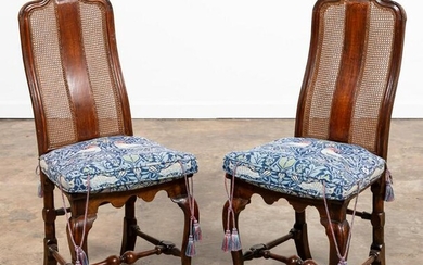 PAIR, 18TH C. QUEEN ANNE CANED WALNUT SIDE CHAIRS