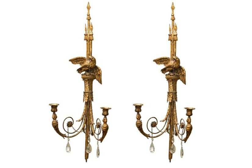 PAIR OF 18TH C TWO LIGHT WALL SCONCES