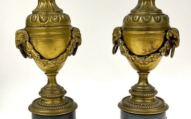 PAIR OF LOUIS-XVI BRONZE AND MARBLE CASSOLETTES