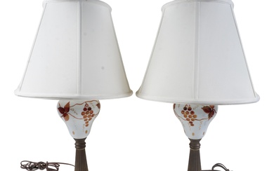 PAIR OF VICTORIAN PAINTED MILK GLASS LAMPS