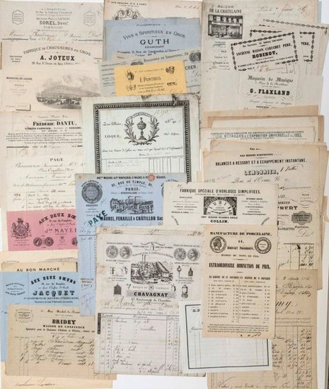 PARIS. COLLECTION OF 102 PARIS INVOICES from 1824...