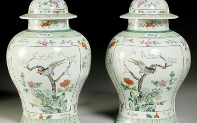 Pair Chinese famille verte porcelain jar lamps